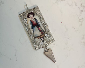 Valentine, Whimsical Girl, Pendant, Soldered Glass, Glass Pendant, Valentine Jewelry, Hearts, Handmade Jewelry, Artisan, Soldered, Glass