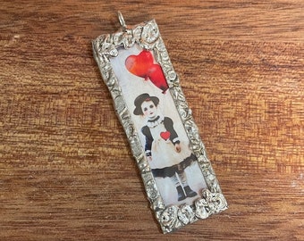 Valentine, Pierrot, Hearts, Pendant, Soldered Glass, Glass Pendant, Parisian Style, Handmade Jewelry, Artisan, Soldered, Pendants