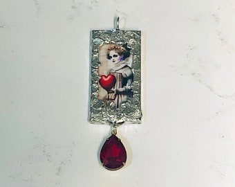 Valentine, Valentine Girl, Pendant, Soldered Glass, Glass Pendant, Pierrot, Hearts, Original Jewelry, Handmade Jewelry, Artisan, Soldered