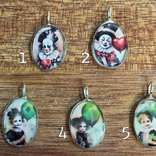 Tiny Charms, St Patricks Day, Valentines, Pierrots, Hearts, Resin, Soldered, Artisan, Original Art, Resin Jewelry, Original Jewelry