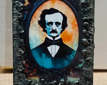 Halloween, Edgar Allan Poe, Poe, Ravens, Tabletop Decor, Halloween Decor, Soldered, Soldered Glass, Original Art, Handmade Decor