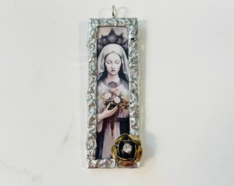 Holy Mother, Soldered Glass Pendant, Charm, Handmade Artisan Jewelry, Jewlery Making Supplies, Soldering, Glass Pendants, Religious Jewelry