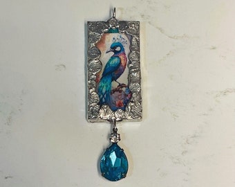 Bird, Exotic Bird, Bird Jewelry, Pendant, Soldered Glass, Glass Pendant, Fantasy Bird, Original Jewelry, Handmade Jewelry, Artisan, Soldered