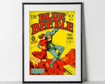 Blue Beetle No. 4 Comic Cover Art Print: Restored Vintage Superhero
