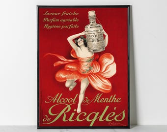 1924 Alcool de Menthe Ricqles: Vintage French Alcohol Poster   (Giclee Print)