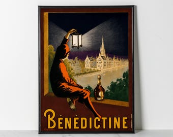 1910 Leonetto Cappiello Benedictine: Retro French Liqueur Gothic Bar Poster (Giclee Print)