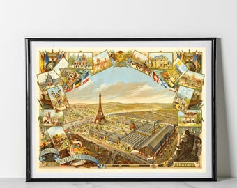 Paris World's Fair 1889 Poster Print: Eiffel Tower Exposition Universelle Vintage Wall Decor