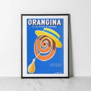 Orangina À La Pulpe d&#39;Orange Poster | Villemot Soda Art | Retro French Wall Print