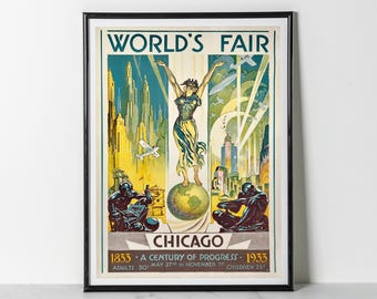 Chicago World's Fair 1933 Poster: Century of Progress Art Deco Print (Giclee)