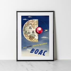Fly BOAC Speedbird Poster | It&#39;s a Smaller World | Vintage Airline Wall Art | Retro BOAC Giclee Print