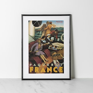 Paquebot France Poster | Vintage French Ocean Liner Print | Retro Maritime Travel Wall Art Decor
