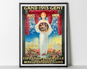 Ghent 1913 World Fair Poster Print: Art Nouveau Belgian Exposition Wall Decor (Giclee Print)