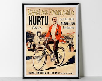 Hurtu Cycles Poster Print: Paris 1889 World Fair Vintage French Cycling Art (Giclee Print)