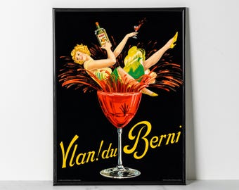 Vintage Vlan du Berni Cocktail Poster – 1928 Belgian Liqueur Art Print (Giclee Print)