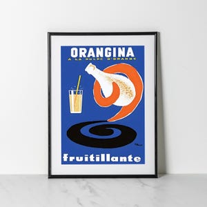 Orangina Poster | Bernard Villemot Print | Fruitillante | A La Pulpe D&#39;Orange | Retro French Soda Art