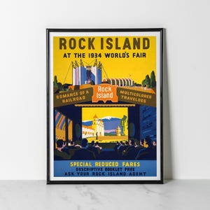 Rock Island 1934 World's Fair Poster | Vintage Train Travel Print | Digitally Restored Reproduction
