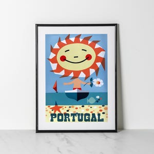 Portugal Travel Poster | Art Deco Beach Print | Vintage Sun and Sea Wall Art