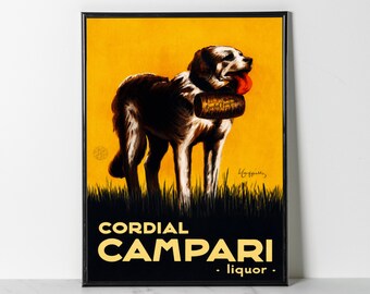 1914 Cordial Campari Poster:  Retro St Bernard Alcohol (Giclee Print)