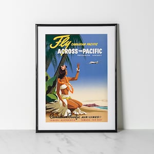 Fly Canadian Pacific Poster | Across the Pacific Retro Travel Print | Vintage Airline Art