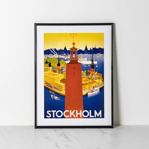 Stockholm Travel Poster | Art Deco Sweden Print | Vintage Scandinavian Wall Art