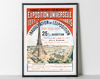 Paris Exposition Universelle 1889 Poster Print: Eiffel Tower Vintage Travel Wall Decor (Giclee Print)