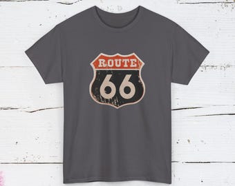 Vintage Route 66 T-Shirt: Distressed Road Sign Graphic Tee