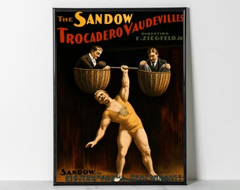 1894 Eugen Sandow Strongman Print: Old School Gym Bodybuilding Poster (Giclee Print)