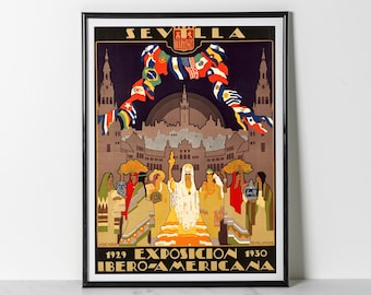 Seville Ibero-American Exposition 1929 Poster: Art Deco Spain World Fair Print (Giclee)
