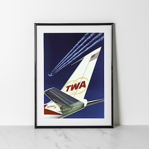 TWA Star Stream Jet Poster | Vintage Airline Wall Art | Retro Plane Giclée Print | Jet Age Travel Poster