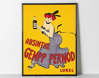 Vintage 1903 Absinthe Gempp Pernod Print:  Retro French Alcohol Kitchen Bar  (Giclee Print)