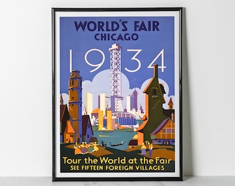 Chicago World's Fair 1934 Poster: Foreign Villages Art Deco Travel Print (Giclee)