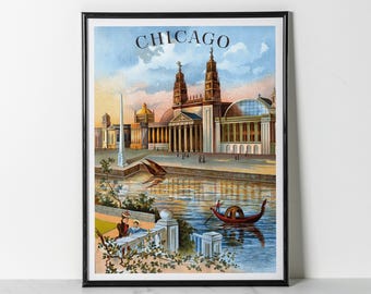 Chicago Worlds Fair 1893 Poster: Lake Scene Pavilion Wall Art (Giclee Print)