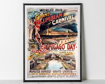 Chicago Worlds Fair 1893 Poster: Grand Columbian Carnival Vintage Wall Art (Giclee Print)