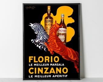 Vintage Florio Cinzano Zebra Poster – 1930s Italian Aperitif Art Print (Giclee Print)