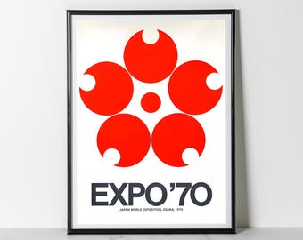 Expo 70 Osaka Poster: Japanese World Fair Minimalist Red Symbol Print (Giclee)