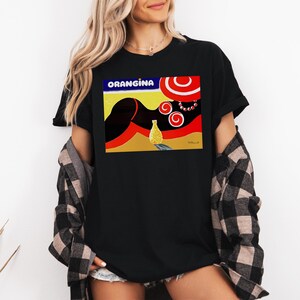 Orangina Vintage Poster Shirt | Bright Villemot Art T-Shirt | Retro French Graphic Tee | 80s Style Citrus Pop Design | Soda Label Tee