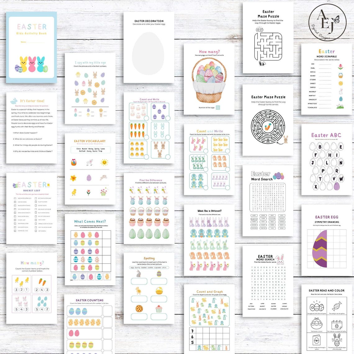 Easter Kids Activity Book Printable, Kids Activity Pack, Coloring Pages ...