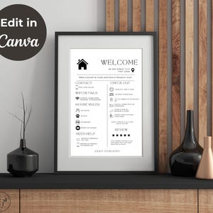 Tabliczka powitalna Airbnb dla gospodarzy, tabliczka wynajmu wakacyjnego, informacje dla gości, instrukcje zameldowania, zasady domu, edytowalna tabliczka powitalna