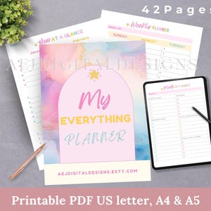 Min allt-planerare pastellrosa lila journal busy mom organizer årlig utskrivbar planerare finansjournal fitness tracker daglig organizer