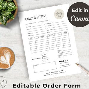 Order Form for Small Business, Printable Order Form, Editable Canva Template, A4 & US Letter, Business Invoice Template, Custom order