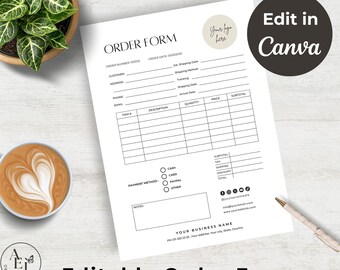 Order Form for Small Business, Printable Order Form, Editable Canva Template, A4 & US Letter, Business Invoice Template, Custom order