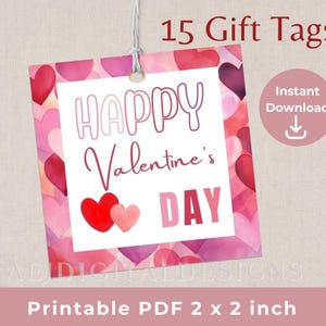 Afdrukbare cadeaukaartjes Happy Valentijnsdag, rode en roze harten, kaarten van 2 x 2 inch, Valentijnsdagcadeaukaartjes voor cadeaus, romantische cadeaukaartjes