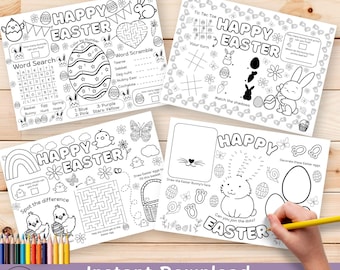 Easter Activity Placemat, Easter Printable Activities for kids, coloring pages, mazes, Easter Classroom activities, Sunday school activities