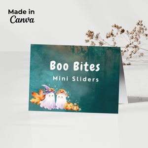 Halloween ghosts buffet cards, Halloween food labels, Halloween party tent cards, printable PDF Halloween food labels, Editable in Canva