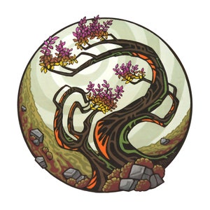 Tree Blossom Colorful Stylized Art Landscape Circle Design , Signed Art Print of Acrylic Painting