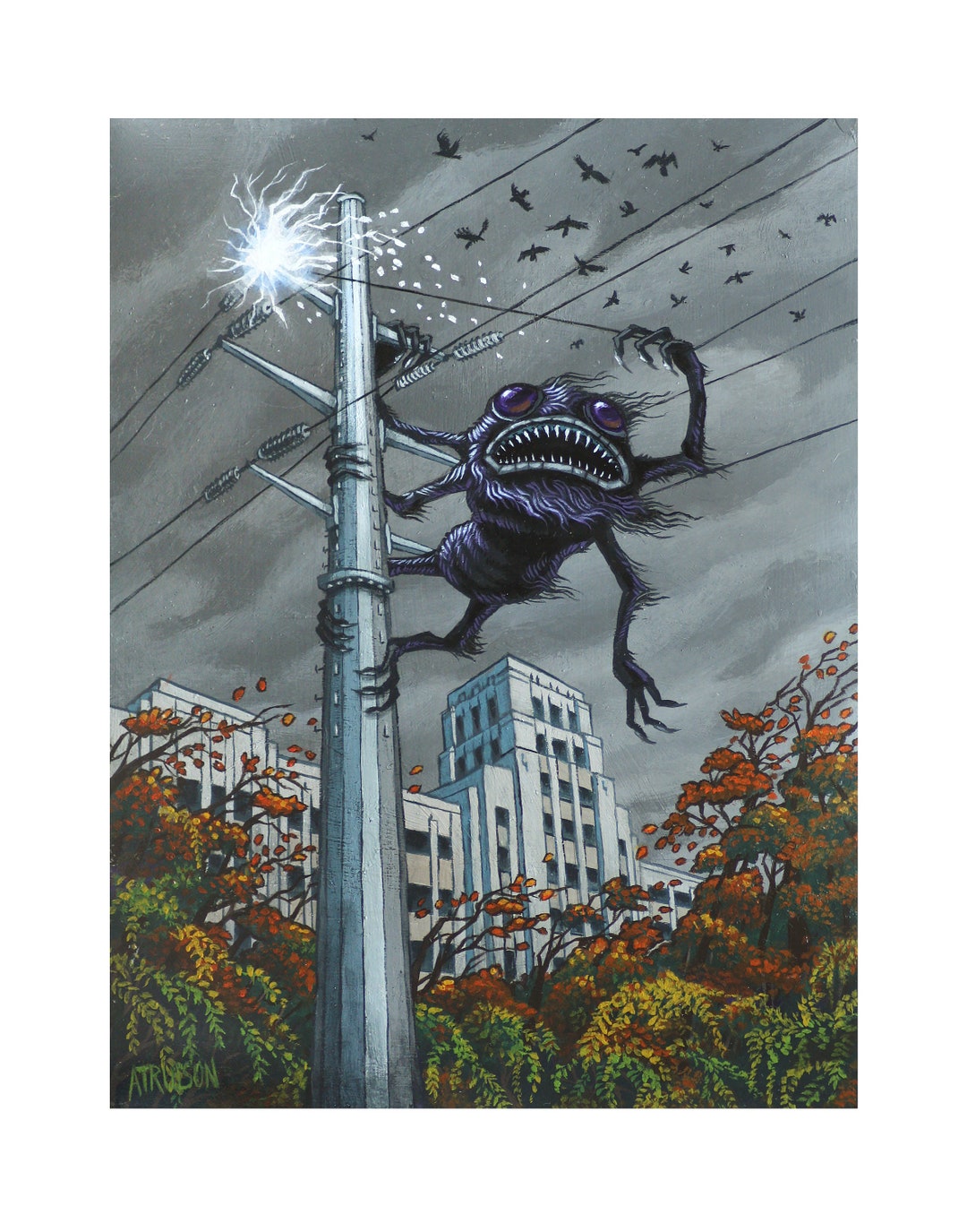 City Monster in Autumn, Signed Art Print, Wall Art of Acrylic Painting ...