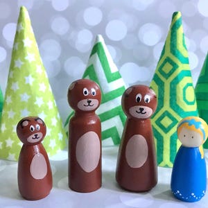 Full set of Goldilocks and the three bears peg dolls - Ready to ship
