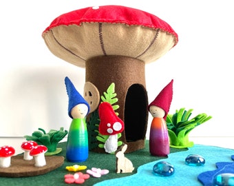 Woodland Play Mat - Complete Set - Mushroom House - Mushroom Village - Felt Play Mat - Forest Play Mat - Travel Play Mat - Ready to ship