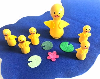 5 Little Ducks - Nursery Rhyme -Duck Peg Dolls - Ready to ship