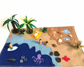 Seaside Felt Play Mat - Holiday Play Mat - Modern Family Play Mat - Travel Play Mat - Complete Set